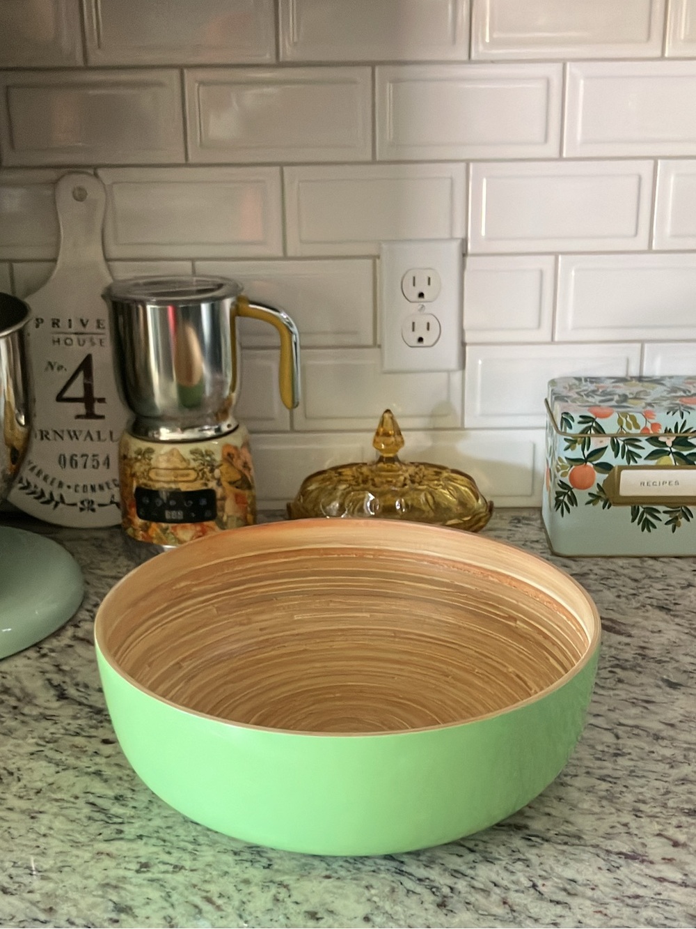 Bloomingville Round Green Bamboo Olivia Salad Bowl